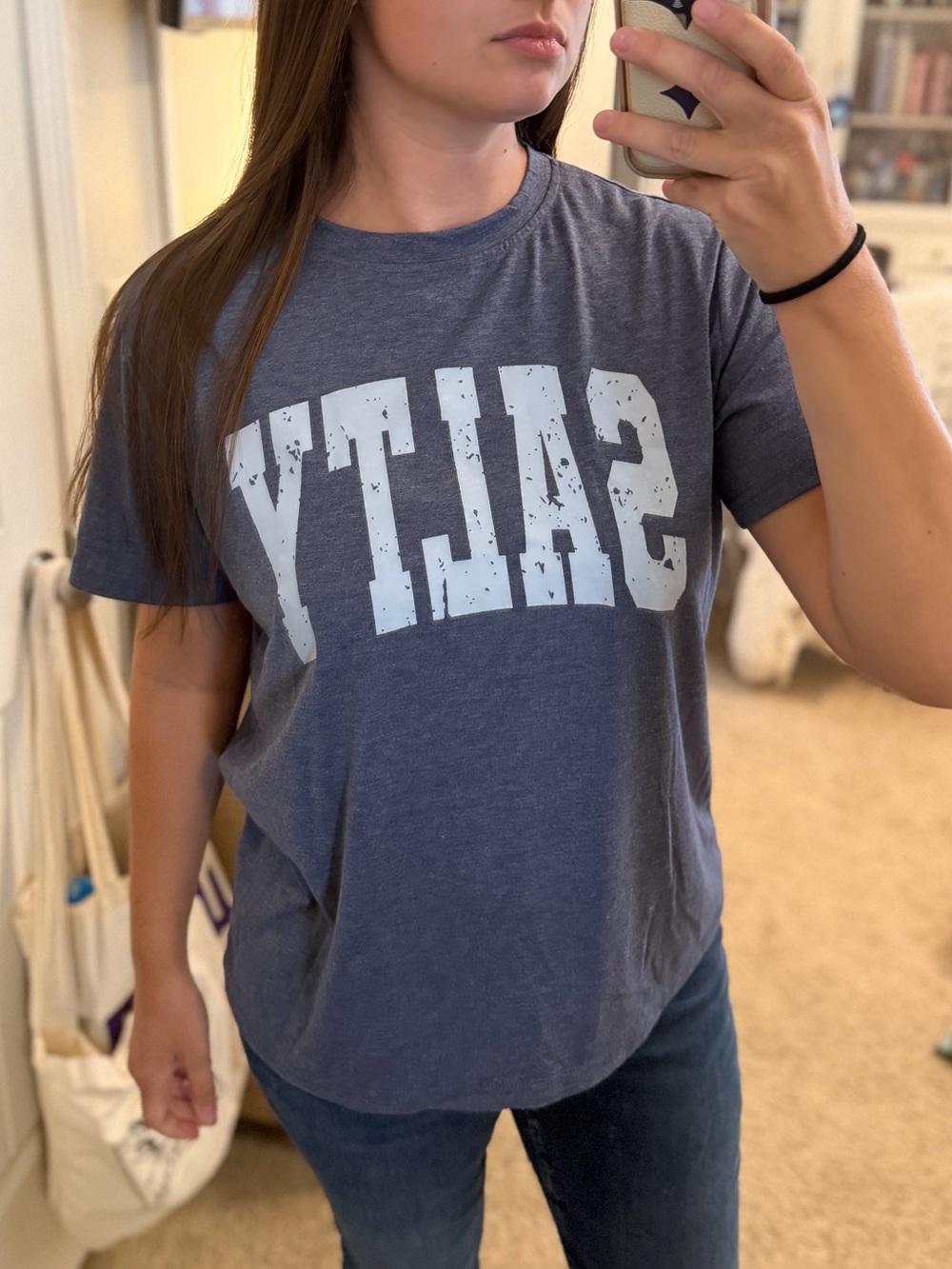 Amazon Women's Short Sleeve Gray 'SALTY' Graphic Tee